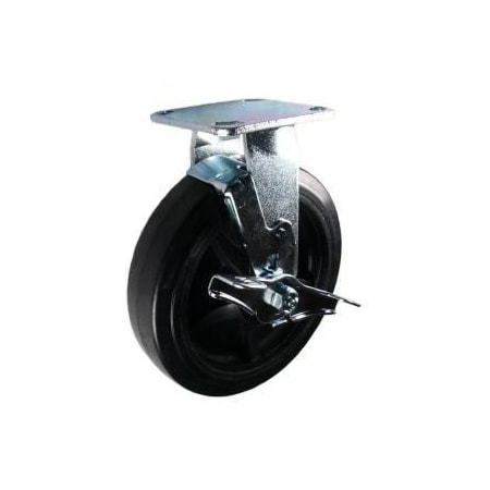 Mapp Caster 8"X2" Rubber on Nylon Wheel Rigid caster W/ Brake - 600 Lbs Cap 146RNB820RB